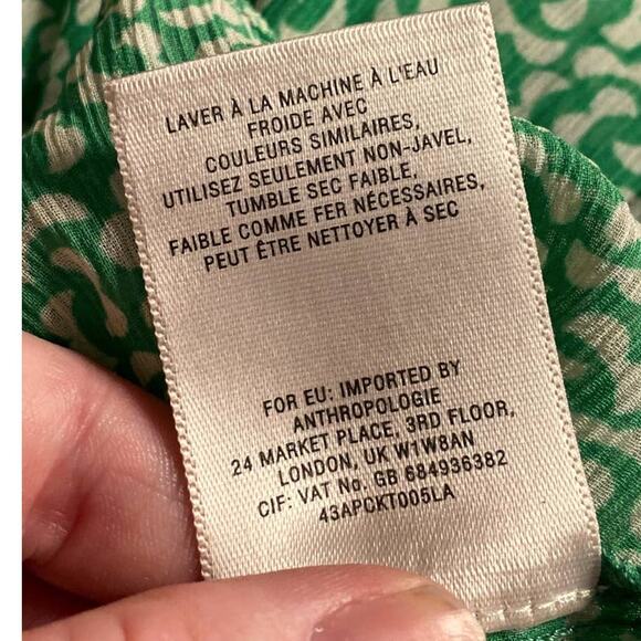 HD in Paris (Anthropologie Import) Green Abstract Ruffle Front Tank Blouse 6 - Picture 4 of 9